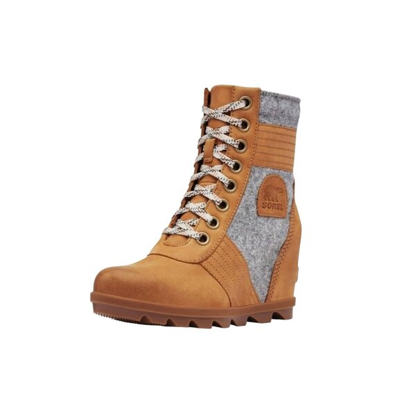 Sorel Lexie Wedge Womens 9.5 Felt Leather Ankle Boots Waterproof Lace-Up  NL 337 - Picture 3 of 14